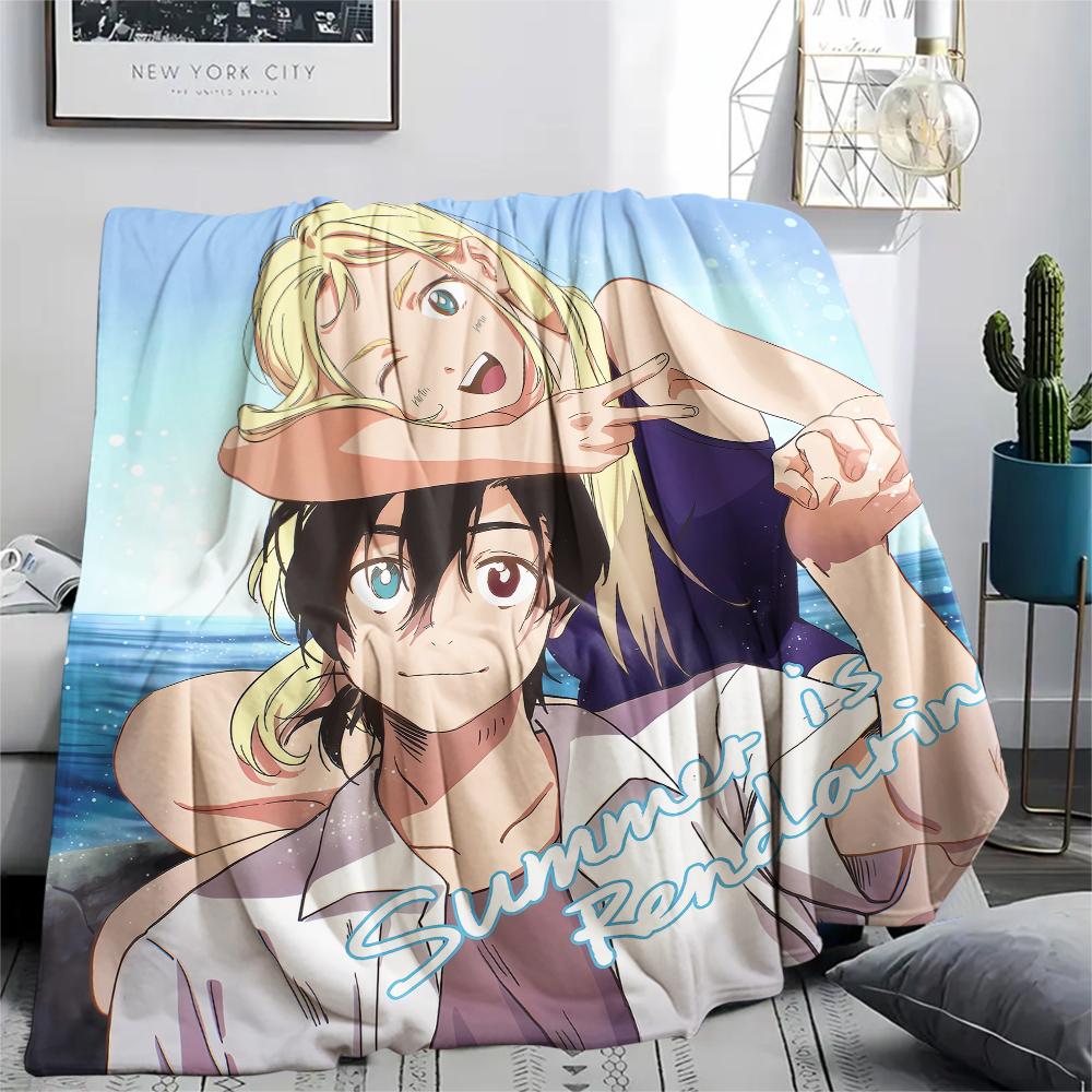 1PC Summer time Rendering Print Flannel Blanket, High quality All Seasons, Home Decor, Warmth and Comfort, Perfect for Christmas Gifts