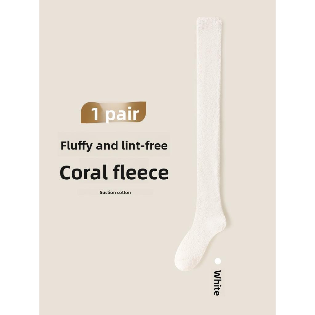 10-1 Pairs Thickened and Warm Over Knee Socks for Autumn and Winter, Thigh Socks for Home Use, Plush Sleep Socks, Coral Fleece Stockings, Knee Pads