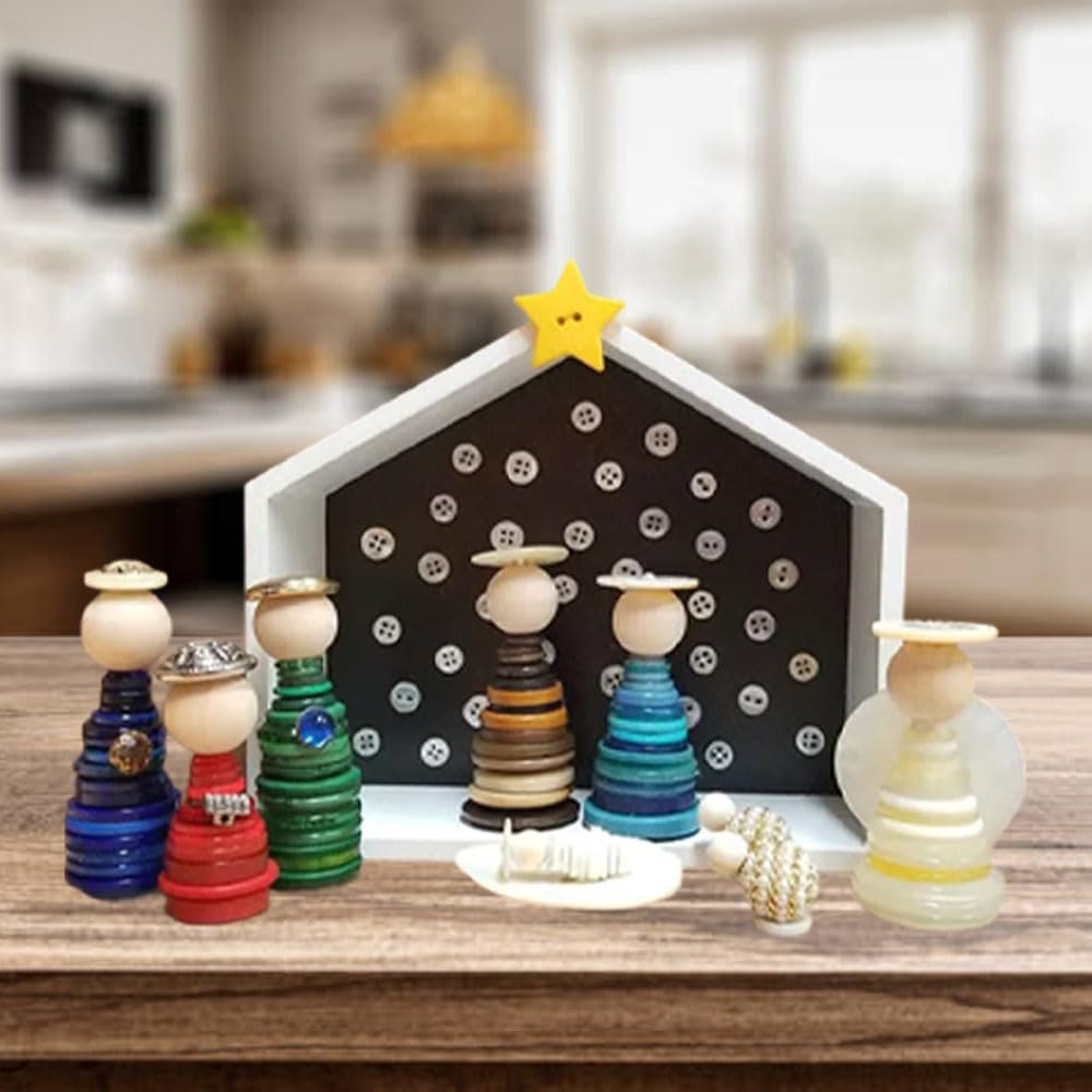 DIY Button Nativity Scene Kit, Christmas Nativity Scene Craft Ornament Kit, Home Christmas Decor Holiday Craft Set for Children, Friends, and Family,