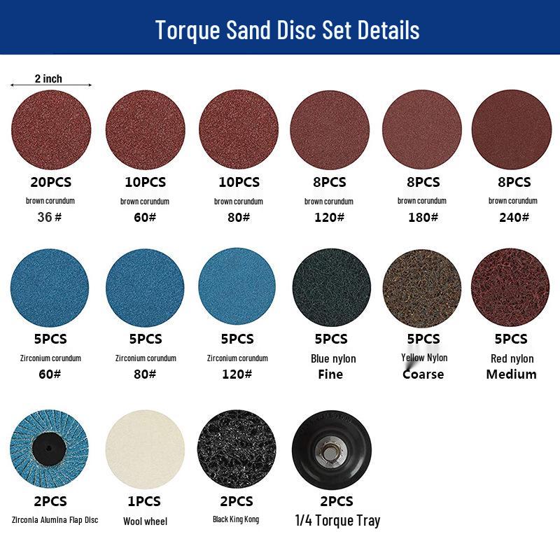 2-Inch 50mm Torque Sanding Disc Set - 101-Piece Non-Woven Quick-Change Spiral Sanding Pads