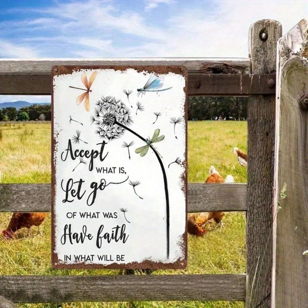 Dandelion Tin Sign 8x12 Inch Motivational Quote Metal Wall Art Rustic Home Decor