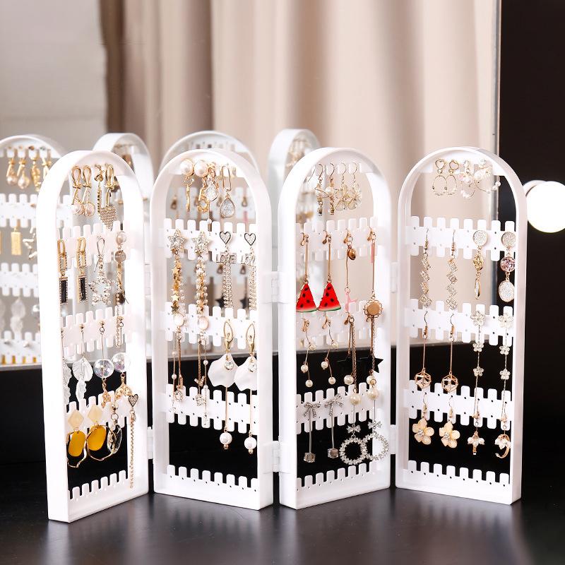 Folding Earrings Studs Display Rack Necklace Jewelry Shelf Stand Holder Panels Screen Organizer Storage Box