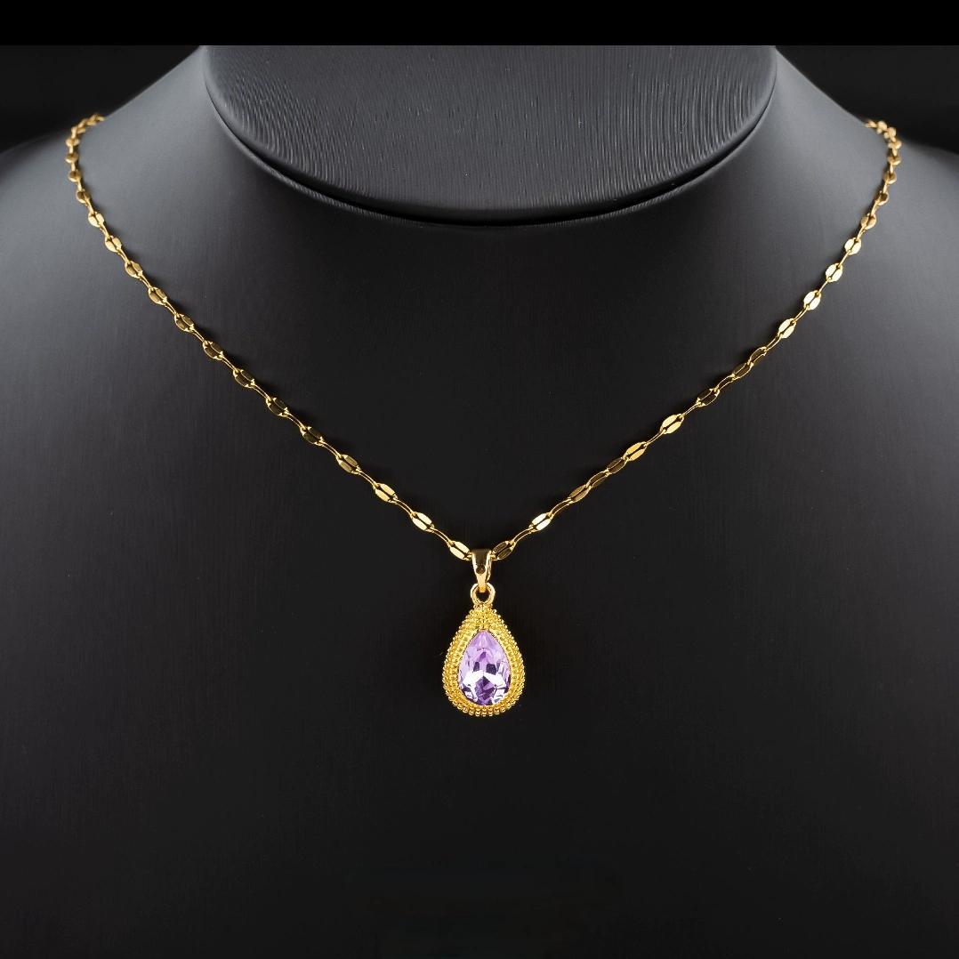 

Модное фиолетовое циркониевое каплевидное ожерелье с подвеской для женщин и девочек, элегантное золотое ожерелье с цепочкой на ключицу, ювелирный подарок фиолетовый