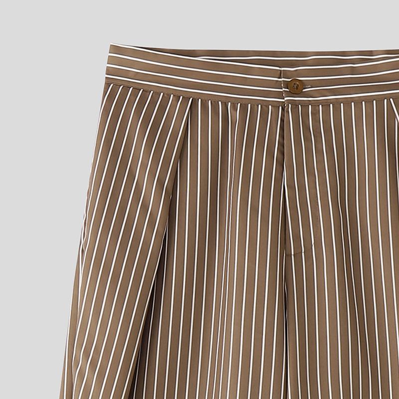 INCERUN Men Casual Zip-up Waist Striped Loose Layers Wide Legs Pants Long Trousers