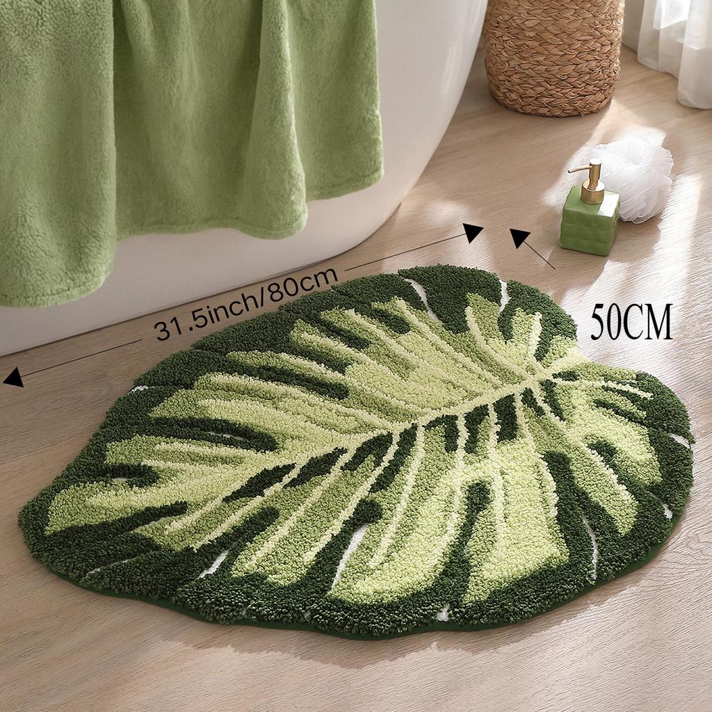 Covor de baie cu frunze la modă, Covor gros flocat pentru podea, Covor de baie antiderapant lavabil la mașină, Absorbent, pentru duș, cadă, chiuvetă