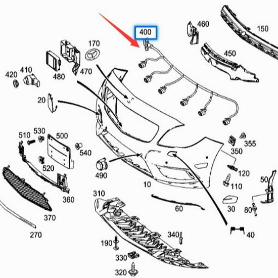 Mercedes-Benz CLA C117 Front Bumper Parking Sensor Wiring Harness