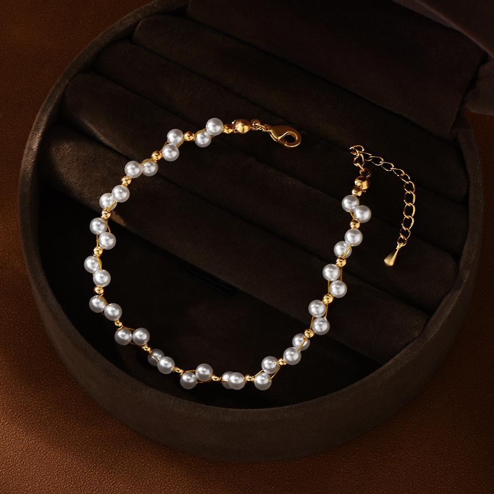 Women's Double Layer Gold-Plated Woven Pearl Bracelet - High-End Chinese Style Summer Accessory