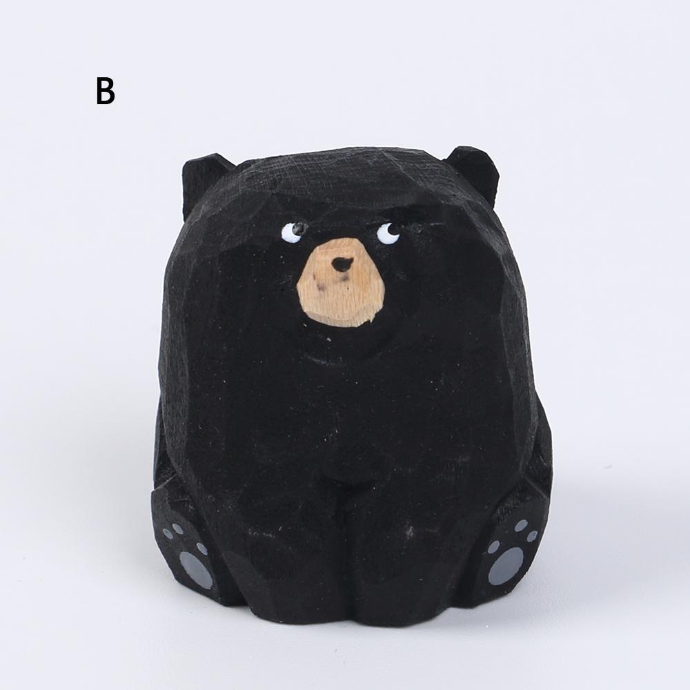 Mini Wooden Bear Figurine Handcrafted Miniature Polar Bear Animal Figurines Office Home Decor Art Carving Work
