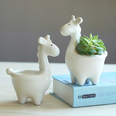 Kawaii Giraffe Flowerpot Succulent Pot Ceramic Desktop Potted Planter Bonsai Art Vase Home Decor Office Decoration Plant Pot Garden Supplies