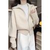 Zipper lapel knitted cardigan women's autumn and winter new large size loose lazy style casual turtleneck white sweater jacket