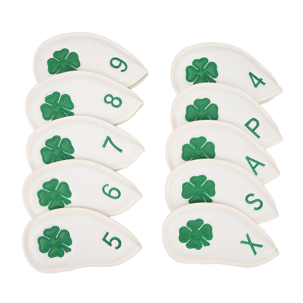 10 PCS Golf Club Head Covers Four Leaf Clover Pattern PU Waterproof Delicate Golf Iron Covers Set