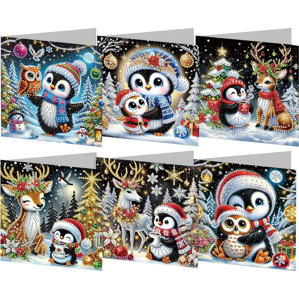 6pc/Set Diamond Painting Christmas Cards DIY Diamond Art Cards Christmas Snowman Flower Theme Greeting Card Blessings and Wishes