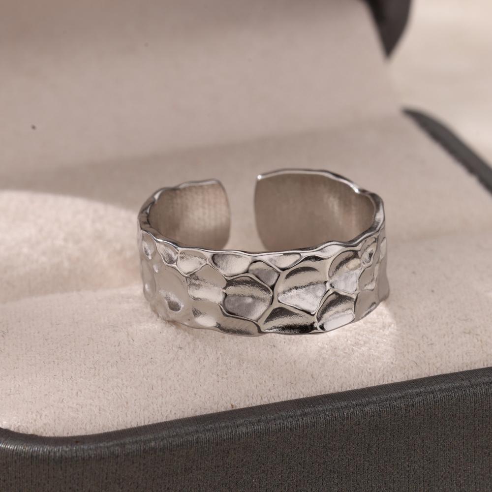 New Trend Stainless Steel Geometric Texture Wide Rings For Women Men Irregular Gold Color Wedding Ring Female Punk Jewelry Gift