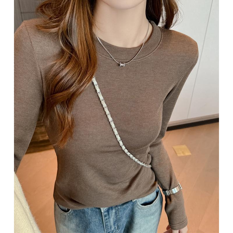 Faux Cashmere Round Neck Base Layer Women Premium Can Be Outer Wear Long Sleeve T Shirt Autumn Winter Brushed Top