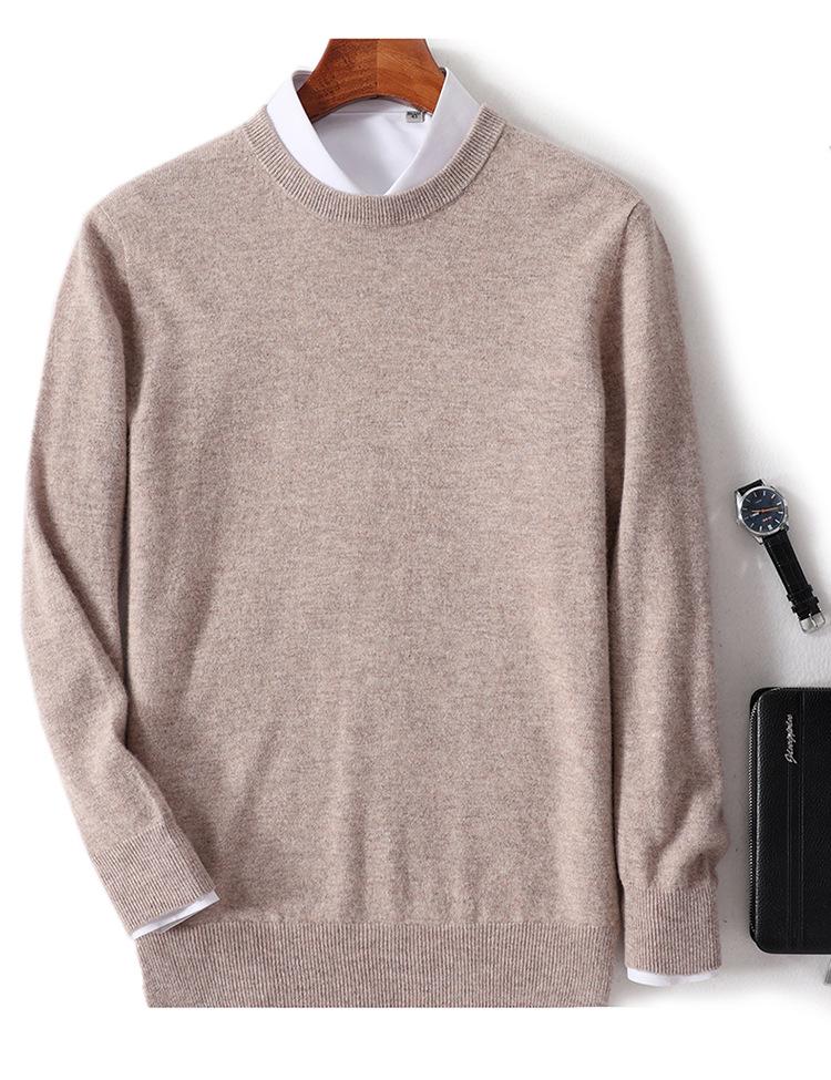 Men's 100% Pure Wool Cashmere Crew Neck Sweater for Autumn and Winter
