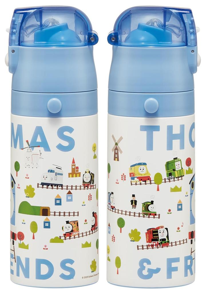 Skater Water Thomas the Tank Engine x Tsumupapa Stainless Small Sports Water Children's Bottle, 2-Way, Straw/400ml Capacity, Cup/350ml Capacity,