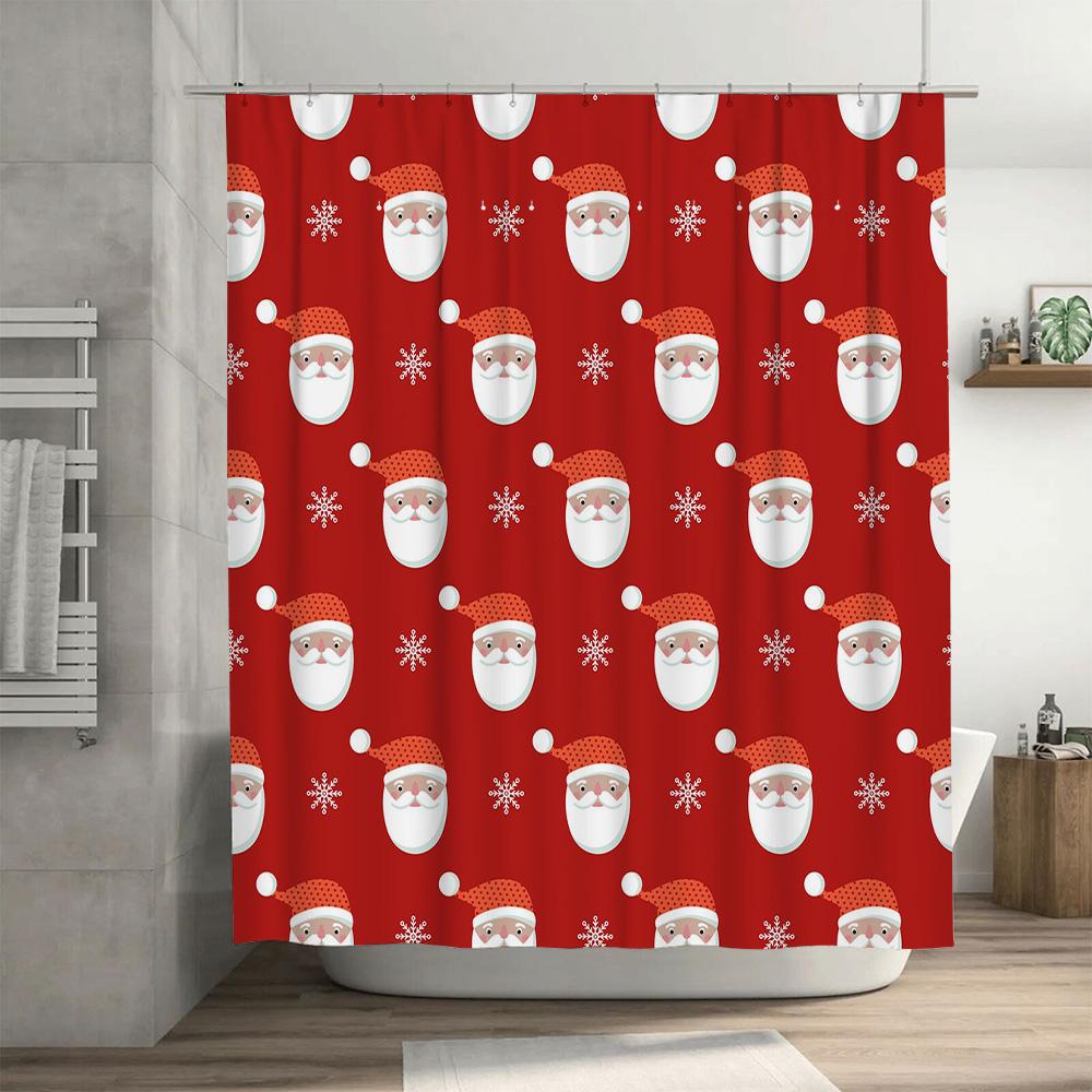 Festive Christmas Santa Claus Red Pattern Bath Shower Curtain Decorative Waterproof Home Textile Bathroom Accessories
