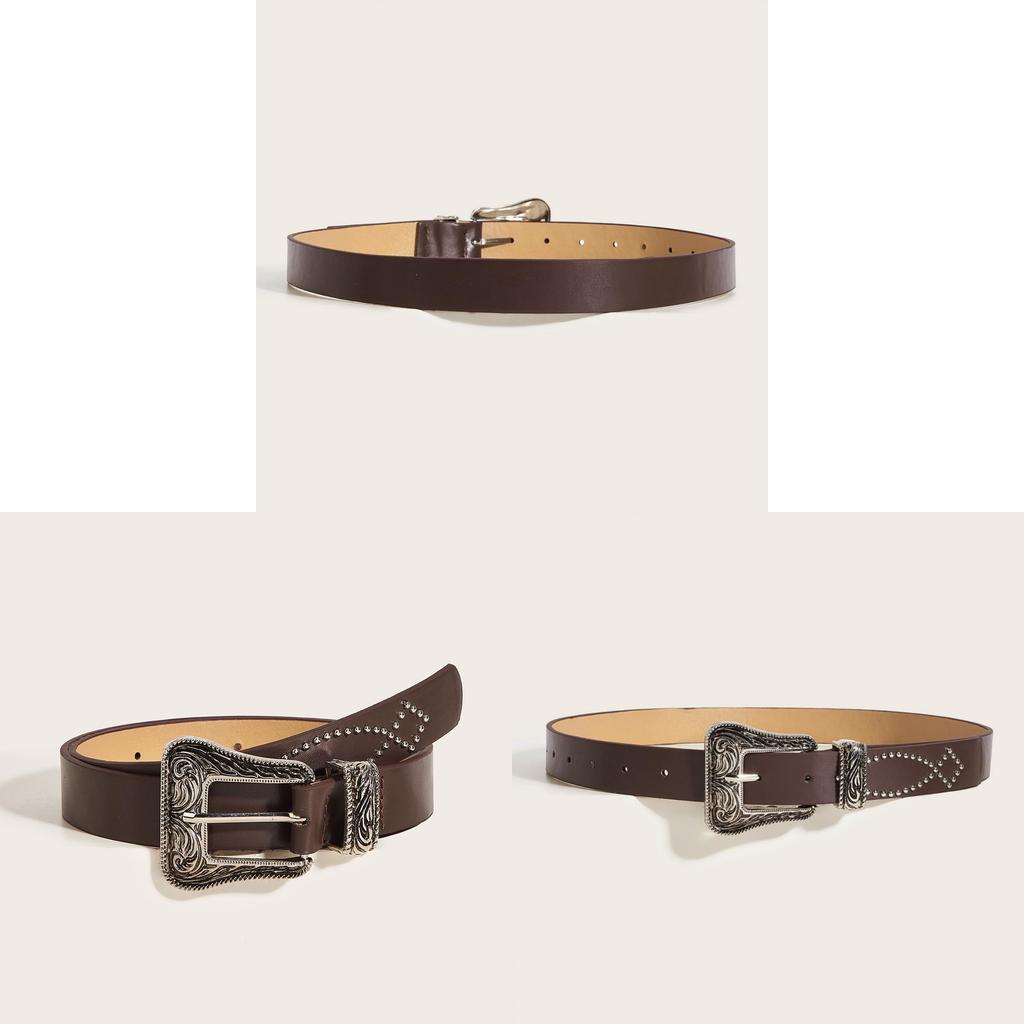 Fashion Punk Wide Belt With Alloy Buckle And Pearl Bead Decoration For Women