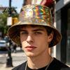 Three-dimensional Bucket Hat Hat, Three-Dimensional Wide Brim Fisherman Waterproof Imitation Leather Cool Metallic Deep Barrel Shine Sun Stage