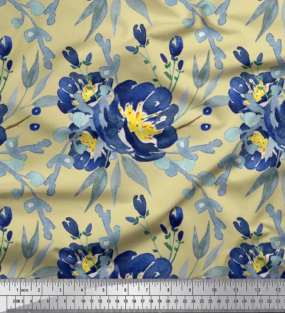 Soimoi Béžová polykrepová tkanina s listy a květinovým potiskem Pivoňka od Meter 42 Inch