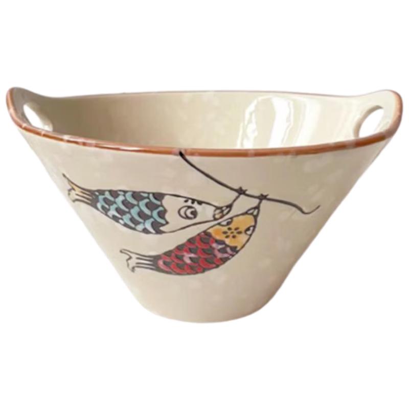 Japanese Ceramic Double-Handle Noodle Bowl