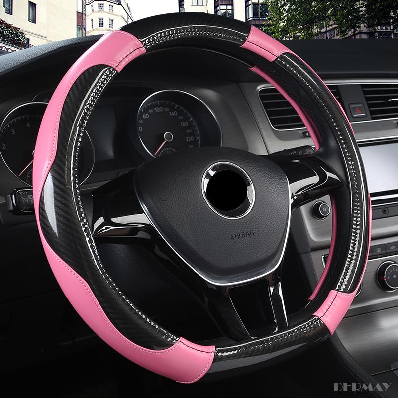 DERMAY D Shape Steering-Wheel Black Auto Car Steering Wheel Cover Leather 38CM Wheel Cover Interior Accessories