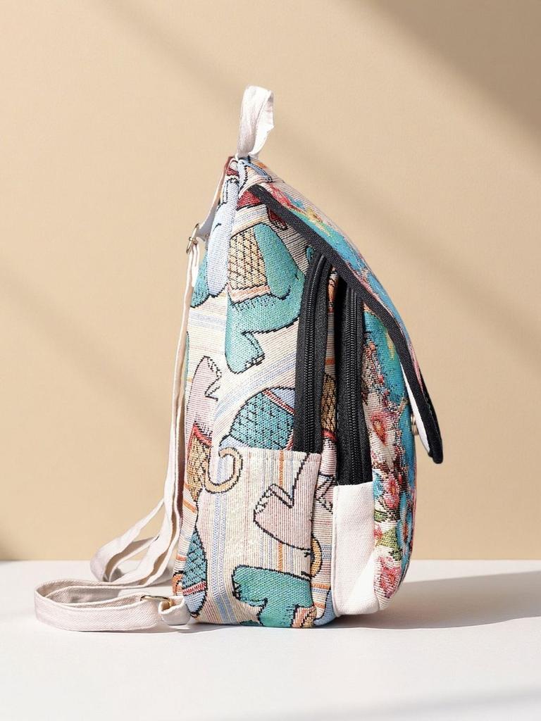 Ethnic Embroidered Canvas Backpack For Women With Multiple Compartments For Daily Use