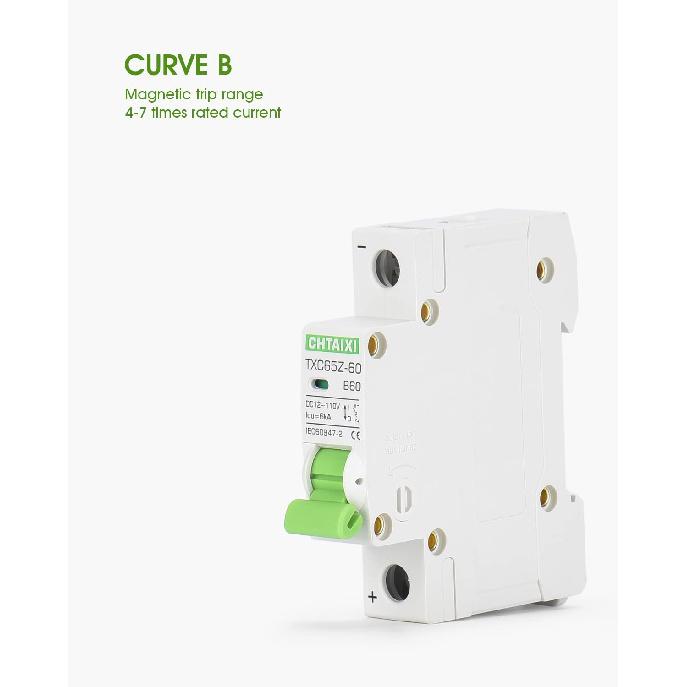 12V-110V DC Miniature Circuit Breaker, 60 Amp 1 Pole Battery Breaker Protector for Solar PV System and RV, Thermal Magnetic Trip, DIN-Rail/Surface