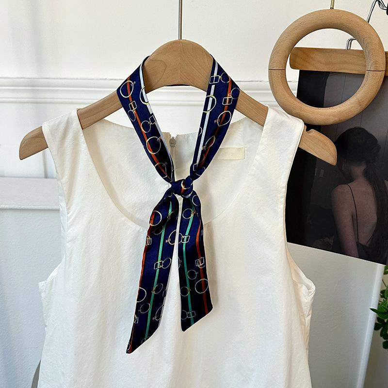 Langer Seidenschal, hochwertiger Halsschal, neuer multifunktionaler Seidenschal, Taschenumwicklung, Kopftuch, Stirnband, Haargummi.