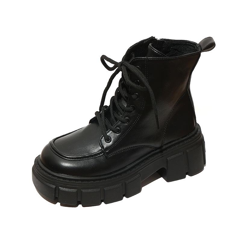 Small Man Increases Height British Fried Street Short Boots Women's 2025 Winter New Thick Heel Fashion Showing Feet Small Thin Velvet Martin Boots