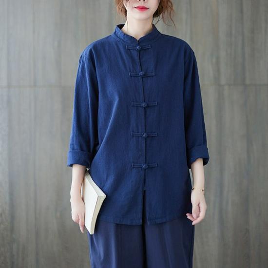 Spring Summer Zen Style Chinese Cotton Linen Frog Button Robe - Loose Fit Tai Chi Suit with Stand Collar for Men