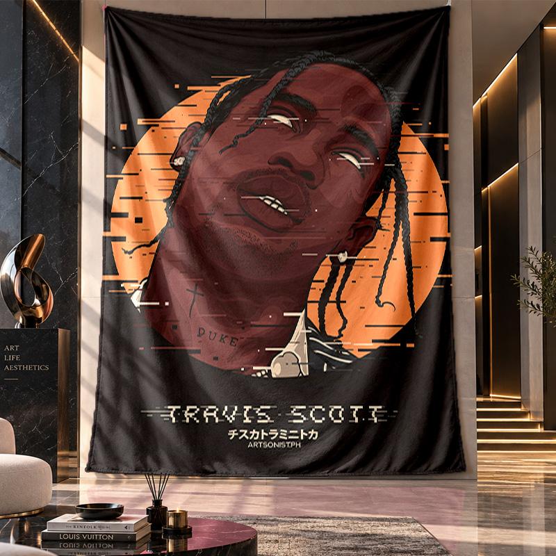 Wandbehang Wandteppich, Travis Scott Bedruckter Stoff Hintergrund für Schlafsaal Party Dekoration