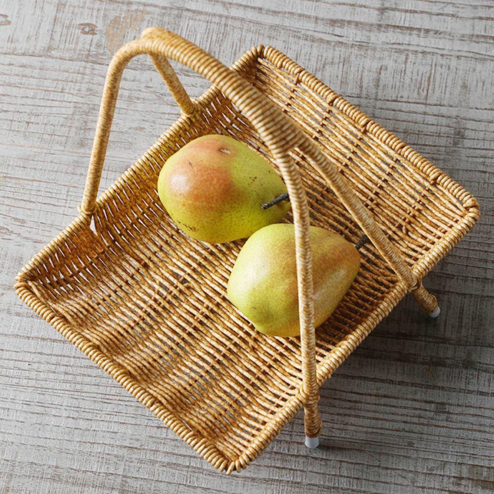 Rattan Imitation Fruit Storage Tray Square Dried Fruit Tray New Chinese Style Snack Rack  Desserts