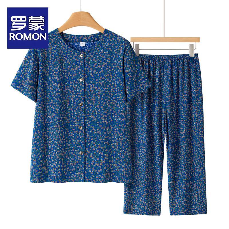 ROMON Women s Mid-Aged Summer Cotton Silk Cardigan Set 2XL