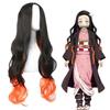 Anime Game Cosplay Wig Demon Slayer Nezuko 35inch Button Mesh Black Orange Big Wave Long Simulated Hair Woman Decor Hair Cover