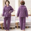 Autumn Winter Women's Padded Thick Coral Fleece Coat and Pants Two-piece Warm Pajamas Set Loungewear