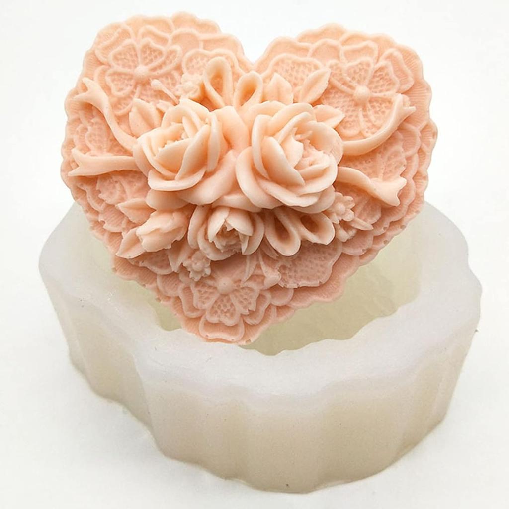 Beautiful Flower Delicate Floral Heart Silicone Soap Molds for Soap Making, Craft DIY Handmade Chocolate Candy Cake Mold