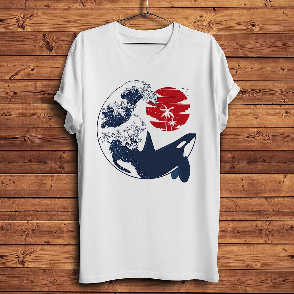 

Japan ukiyoe style Great Killer orcas Whale wave funny tshirt Unisex summer White Casual short sleeve T Shirt Unisex streetwear tee 4XL