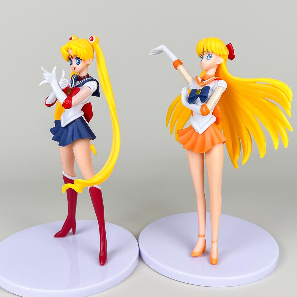 17cm 5pcs Cartoon Cute Girl Sailor Moon Anime Figure PVC Action Anime Figure Model Kawaii Doll Desktop Ornaments