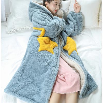 Fleece Hooded Robes Pajamas Women Bathrobe Lady Star Dressing Gown Fluffy Warm Nightwear Cartoon Thicken Kimono Soft Sleepwear