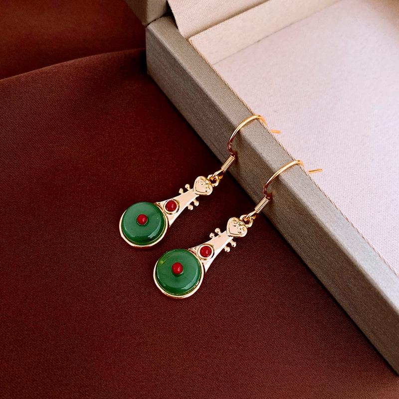 

Real Gold Plated Hanfu Style Jade Imitation Geometric Tassel Earrings for Women