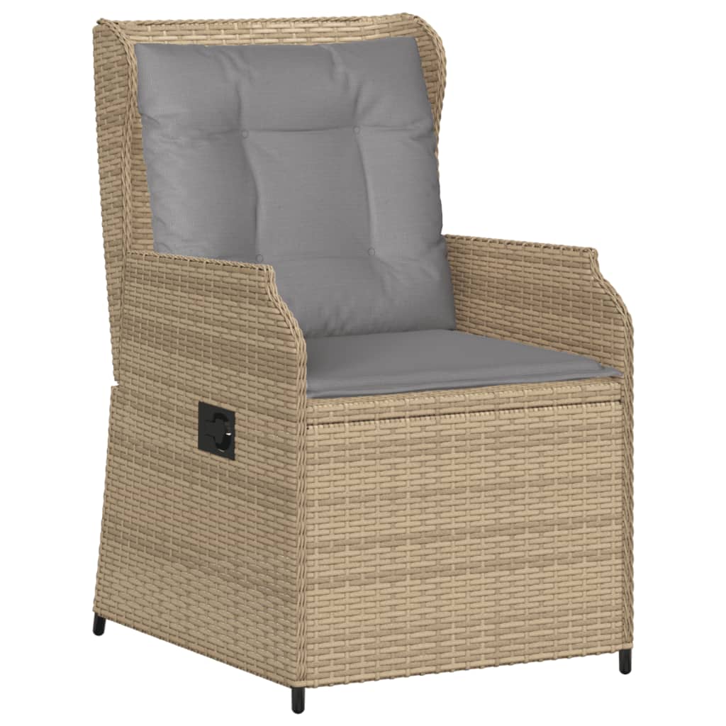Garden Chairs with Cushions 2 Pcs. Adjustable Beige Poly Rattan
