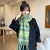 Women Scarf Plaid Pattern Cashmere Feel Plush Scarf with Tassel Decoration Travel Sweater Coat Accessory