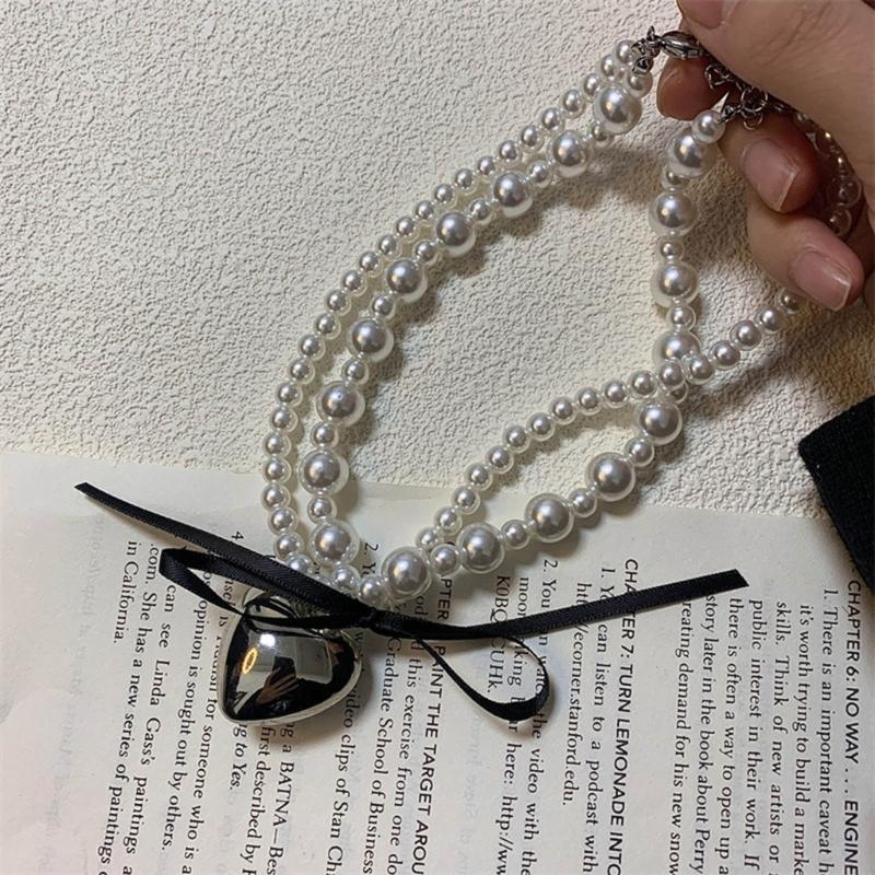 Heart Imitation Pearl Necklace Ladies Niche Designs Clavicle Chain Necklace Harajuku Campus Style Simple Jewelry