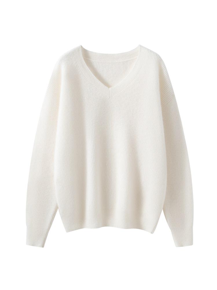 Women's V-Neck Loose Cashmere Pullover - Soft, Skin-Friendly, Fashionable Slim-Fit Knit Sweater