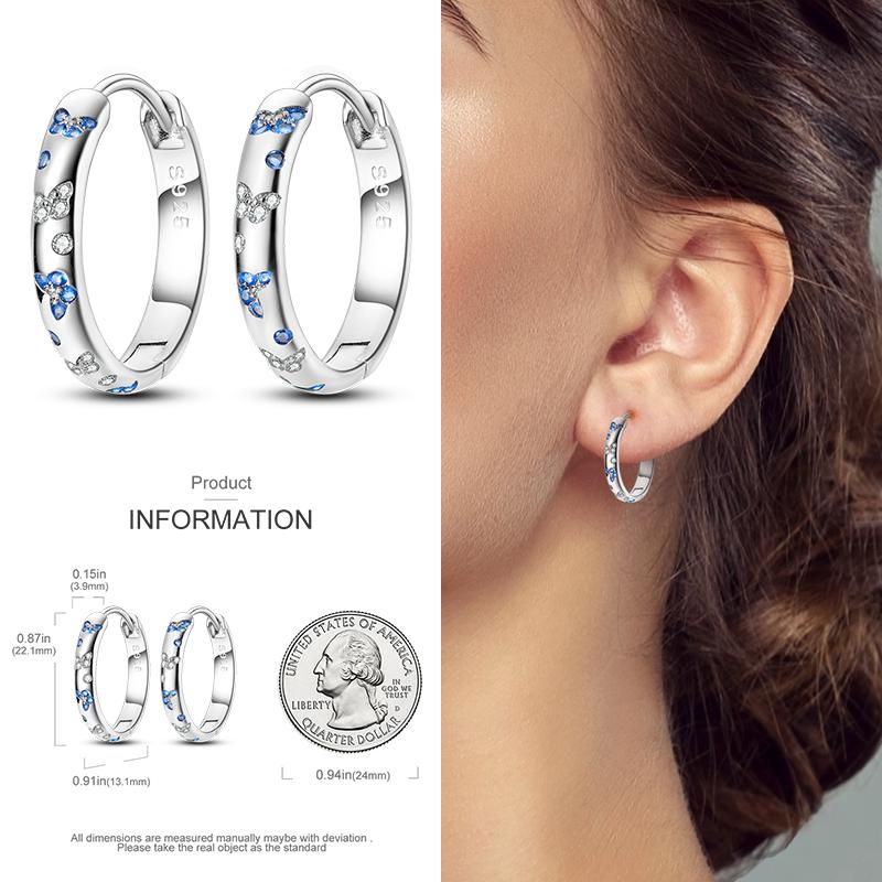 Boucles d'Oreilles Créoles en Argent 925 Zircon Coloré Boucles d'Oreilles Créoles Pavées Pour Femmes Filles Bijoux Cadeau