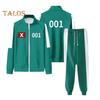 2 Pcs/Set Children Sweatshirt Pants Suit Cosplay Costume Contrast Color Lapel Zip-up Jacket Drawstring Elastic Waist Trousers Game Wooden Man Role