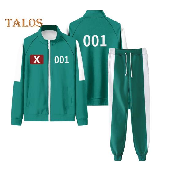 2 Pcs/Set Children Sweatshirt Pants Suit Cosplay Costume Contrast Color Lapel Zip-up Jacket Drawstring Elastic Waist Trousers Game Wooden Man Role