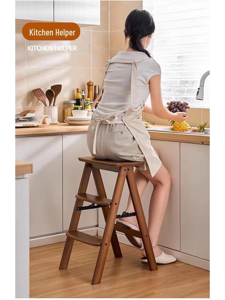 Multifunctional Folding Step Stool: Two-Step Ladder & Storage Rack for Kitchen & Bar