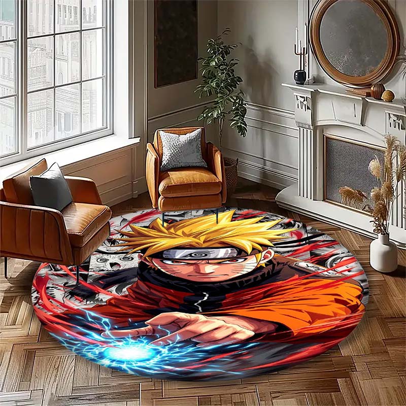 Cartoon Naruto Round Area Rug Soft Plush Carpet Non-Slip Mat for Bedside Sofa Gaming Room Home Decoration